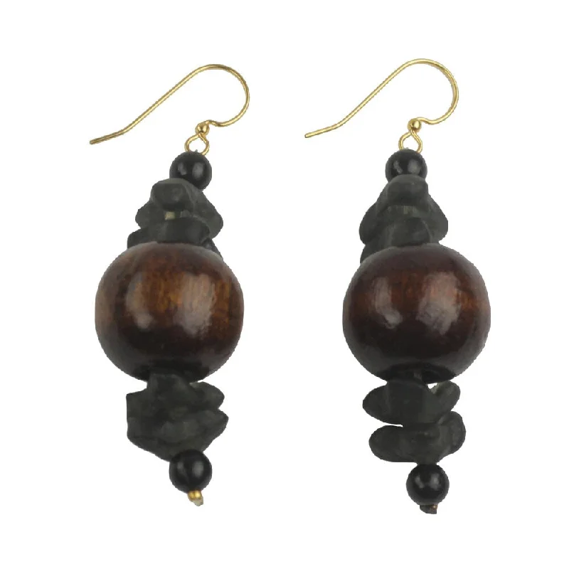 Handmade Sese Wood 'Dzidudu in Dark Brown' Earrings (Ghana)