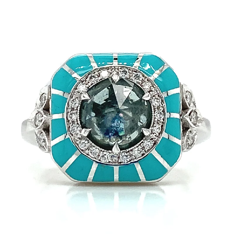 Montana Sapphire, Diamond & Enamel Ring - "Rock Candy Blue Lagoon"