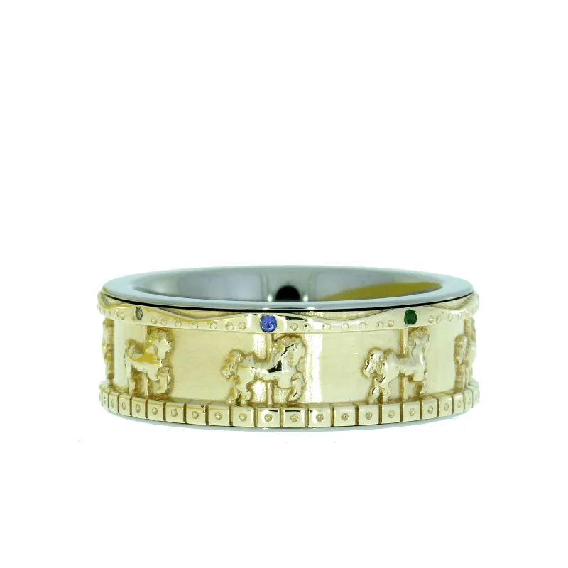 Old-Fashioned Carousel Ring, Yellow Gold Merry-Go-Round Ring with Colorful Stones