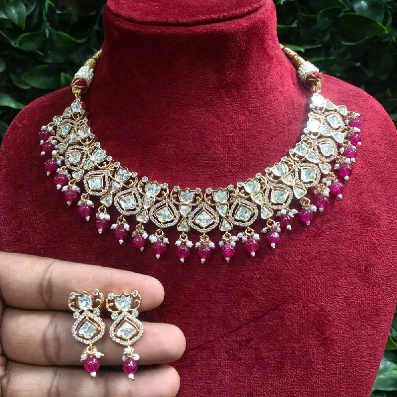 Amoliya Jewels Gold Plated Polki Kundan Necklace Set