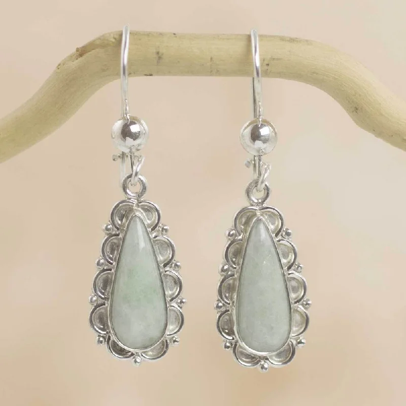 Sterling Silver 'Blossoming Green Dew Jade Earrings (Guatemala)