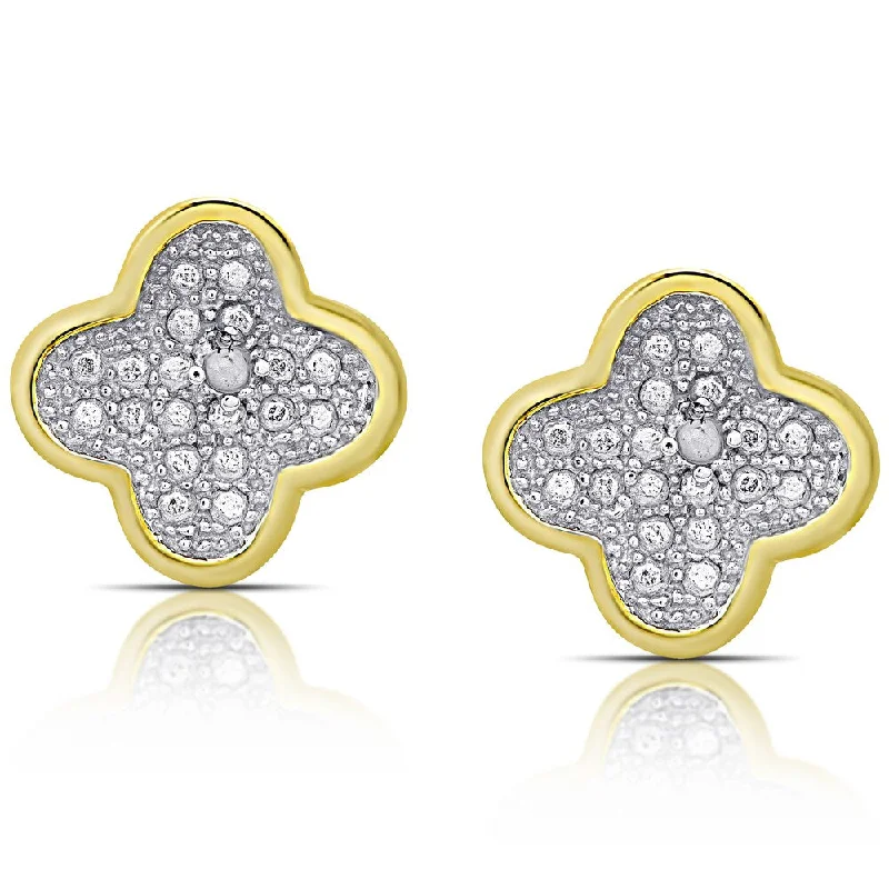 Finesque Gold Over Sterling Silver Diamond Accent Clover Stud Earrings