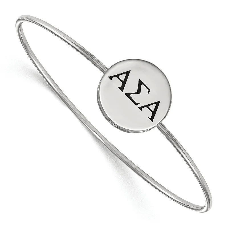 Sterling Silver Alpha Sigma Alpha Blk Enamel Greek Bangle - 6 in.