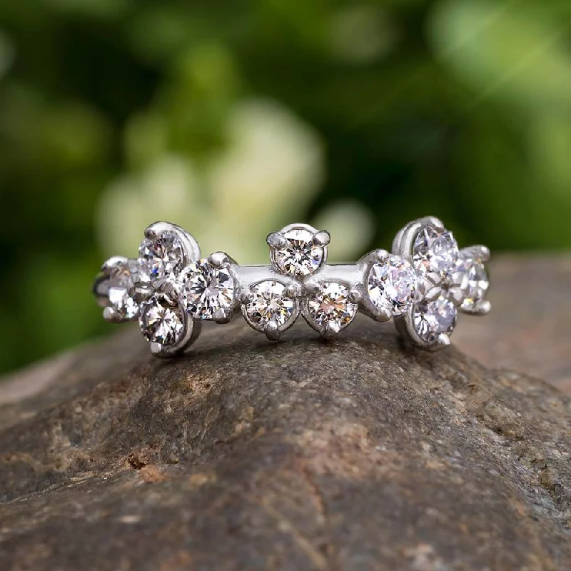 Platinum & Diamond Cluster Wedding Or Anniversary Band