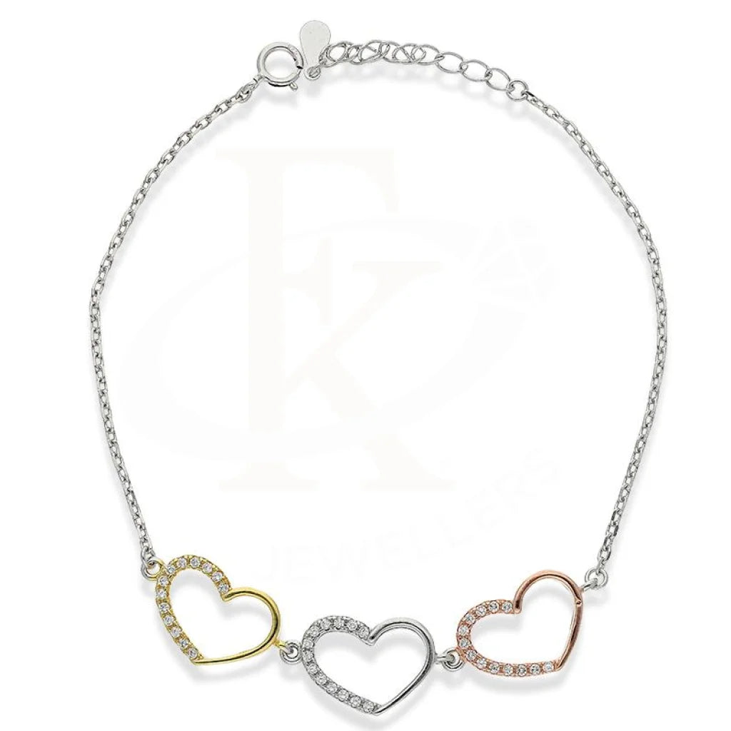 Sterling Silver 925 Tri-Tone Hearts Bracelet - FKJBRLSL2301