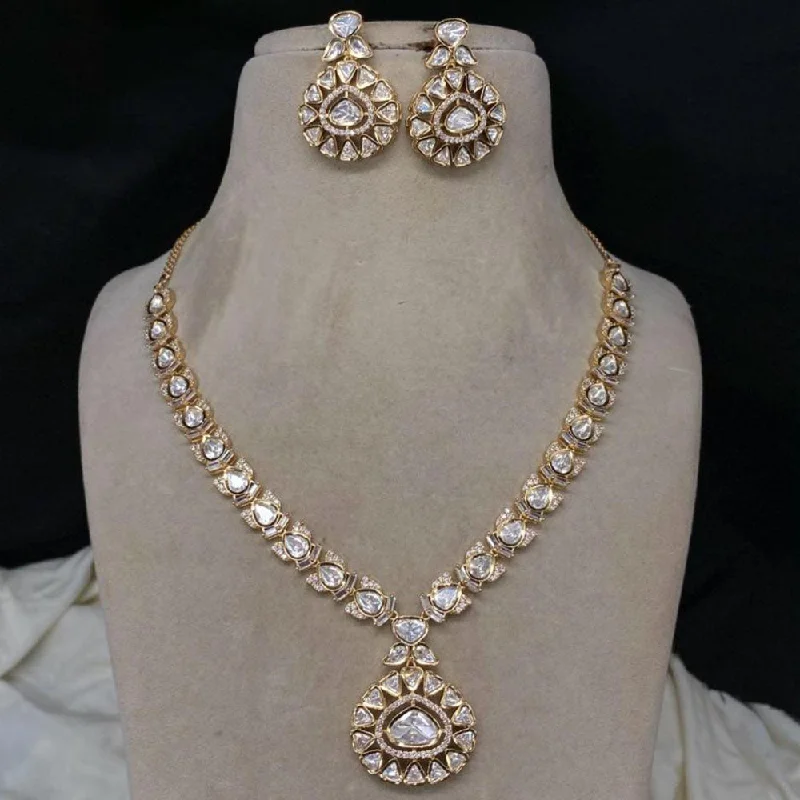 Amoliya Jewels Gold Plated Polki Kundan Stone Necklace Set