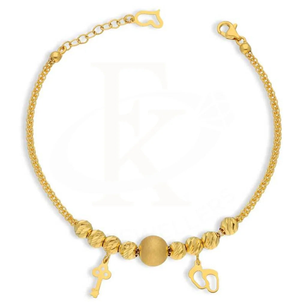 Gold Beads with Hanging Footprint and Key Bracelet 21KT - FKJBRL21K2719